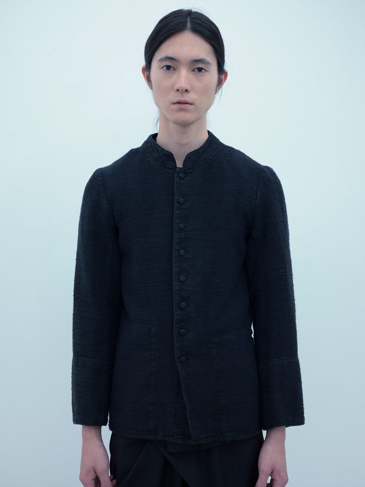 Cotton linen black-colored garabou work jacket