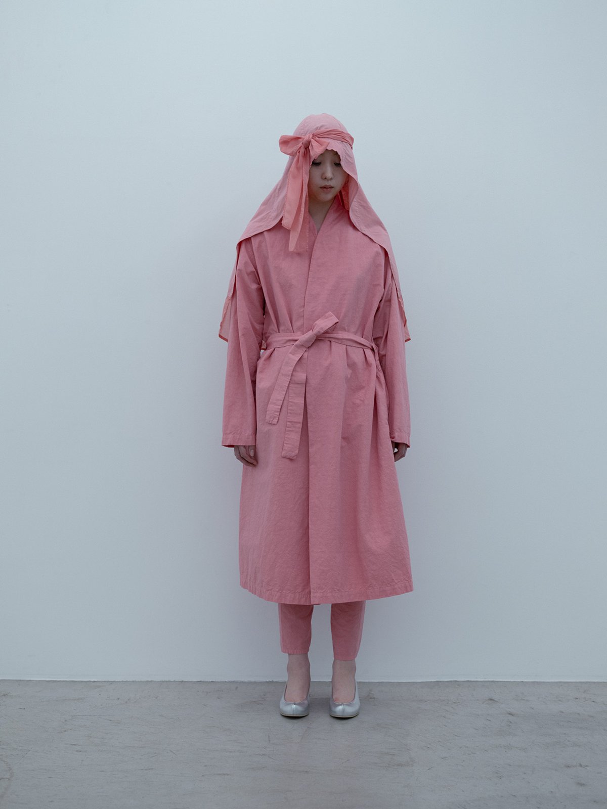 Cotton linen weather cloth peach-jade colored Haori coat and Tattuke pants
