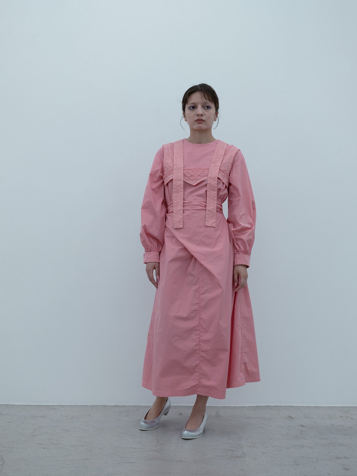 Cotton silk broadcloth peach-jade colored wrapped dress, Tasuki
