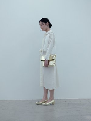 Silk paper grogram white-colored dolman-sleeve shirt dress