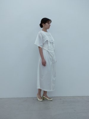 Cotton silk broadcloth white-colored wrapped dress, Tasuki