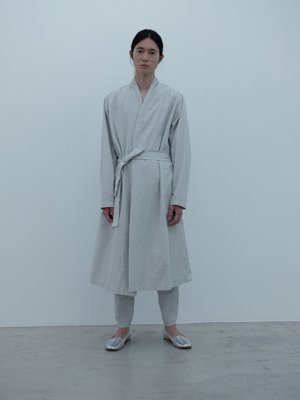 Cotton linen weather cloth silver-quartz colored Haori coat and Tattuke pants