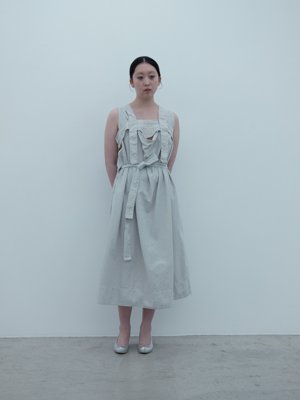 Cotton linen weather cloth silver-quartz colored big tank day dress, Tasuki