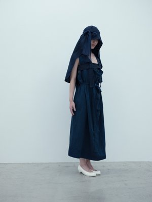 Cotton linen weather cloth sumi-yambaru colored big tank day dress, Tasuki