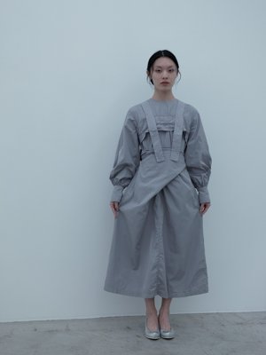 Suvin cotton broadcloth ash-violet-jade colored wrapped dress, Tasuki