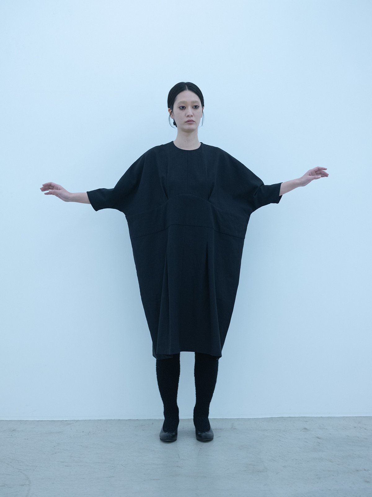 Light merino wool linen cotton glencheck elegant big dress