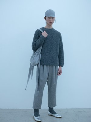 Alpaca loop knit sweater, Arabesque silk wool folk pants, shoulder bag and folk cap