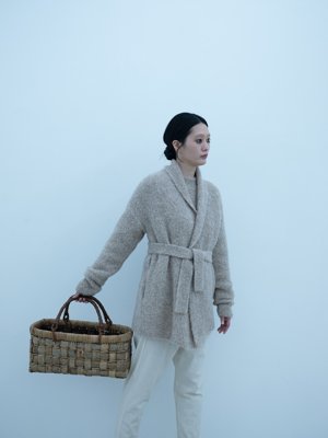 Alpaca loop knit folk collar cardigan and sweater, Japanese wingnut tree basket