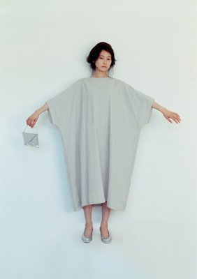 Cotton flax poplin folk dress, Silver leather envelope purse